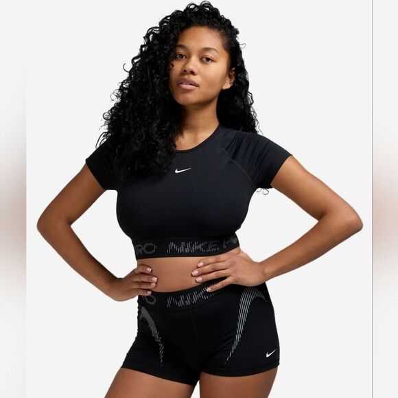 Nike Pro Dri-FIT Short-Sleeve Cropped Top Gym T-Shirt Women's Medium HM6369-010 - Picture 15 of 15